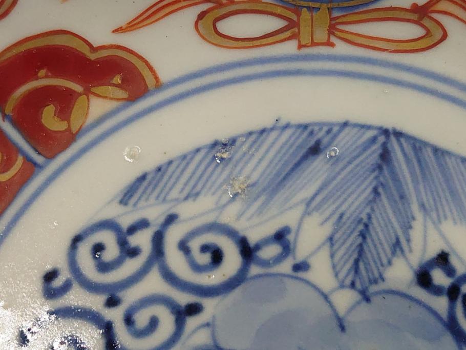 幕末　富長貴春(富貴長春)　伊万里　色絵染付　5寸皿　約15.5cm　色鮮やかで縁起の良い絵柄の小皿5枚セット(五寸、小鉢、牡丹、和食器、和皿)(R-061733)