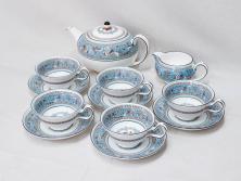 ウェッジウッド　WEDGWOOD　フロレンティーン　ターコイズ　クラシックで重厚な雰囲気が魅力のティーセット(ティーポット、ティーカップ&ソーサー5客、C&S、クリーマー、ミルクポット、ピオニー、洋食器)(R-075903)