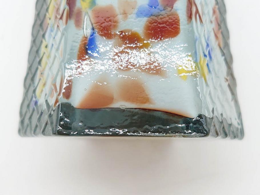 昭和レトロ　戦前　大正　置くだけでお部屋のアクセントになる古いマーブルガラス花瓶2個セット(六角、一輪挿し、花入、花器、硝子)(R-075905)