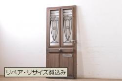 和製アンティーク　和モダンの雰囲気漂う縦桟の美しいガラス入り格子戸(引き戸、仕切り戸、建具)2枚組