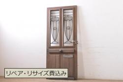 中古　ブランド家具　総ナラ(楢)材　立派な彫刻の高級ドア1枚(オークドア、扉、木製ドア、玄関ドア、建具)(R-063776)