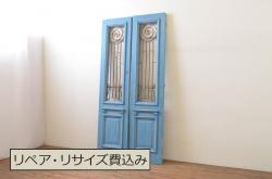 アンティーク建具　大正ロマン　古い木味が趣あふれるガラス戸4枚セット(引き戸)(R-076046)
