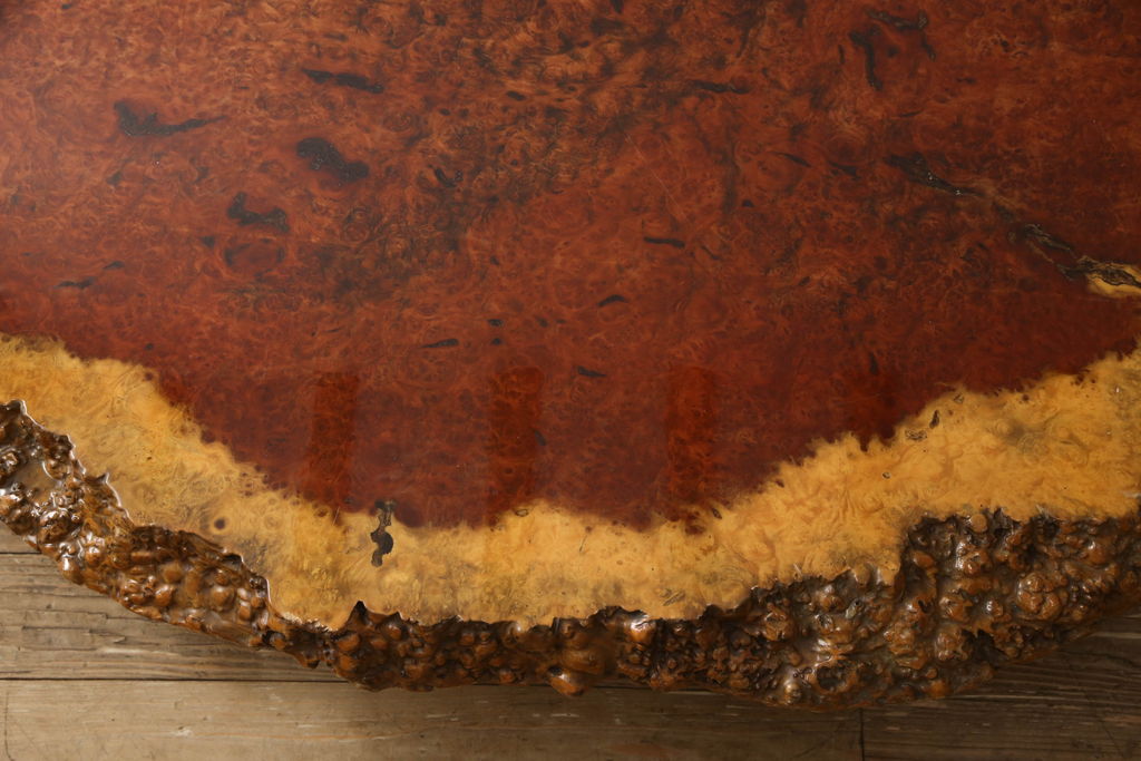 和製ビンテージ　カリン材の鳥眼杢が美しい存在感抜群の座卓(ローテーブル、花梨材)(定価約300万円)(R-053433)