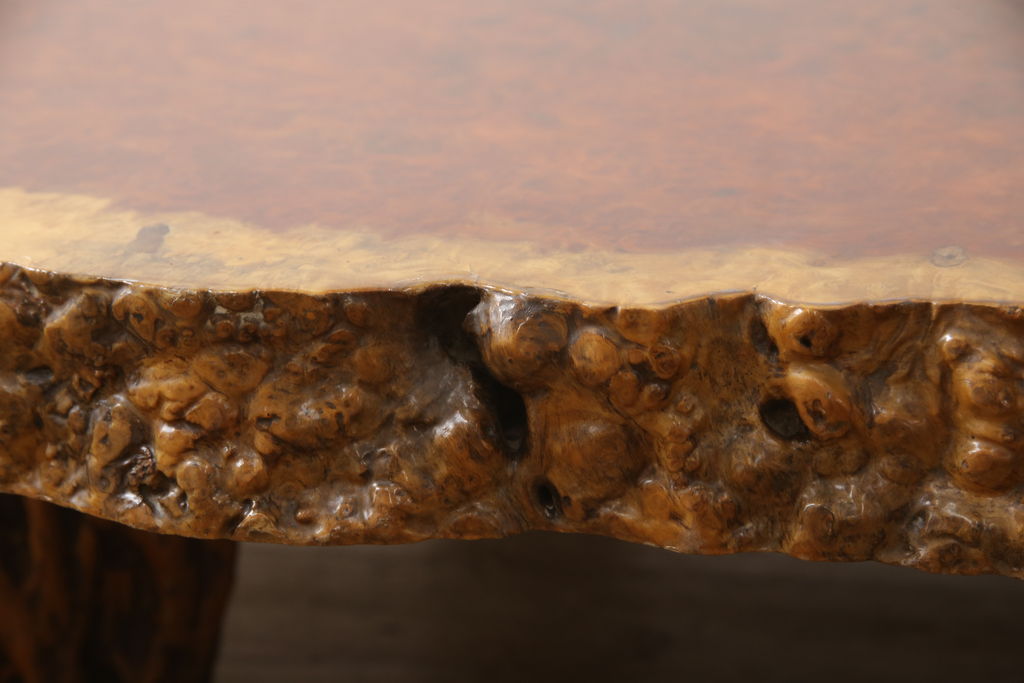 和製ビンテージ　カリン材の鳥眼杢が美しい存在感抜群の座卓(ローテーブル、花梨材)(定価約300万円)(R-053433)