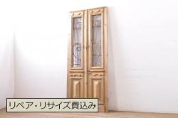 【セミオーダー家具実例】アンティークのガラス戸3枚をリサイズしました。色ガラスを入れ大正ロマン風に。引き手と戸車をつけて使いやすく仕上げました。色もご希望の色に着色しました。(引き戸、建具)