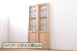 アンティーク建具　腰板欅(ケヤキ)材　どこか懐かしい雰囲気の裏障子付き幅狭格子戸4枚セット(引き戸、障子戸、ガラス帯戸)(R-068281)
