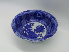 上手物　江戸後期　染付　山水図　約22cm　7寸　金の縁がアクセントになる上品な雰囲気溢れる中皿3枚セット(和皿、和食器、七寸)(R-071492)