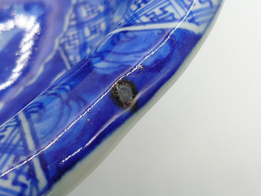 明治期 伊万里焼 ベロ藍 染付 8.7寸皿 約26.5cm 紺青色が目を
