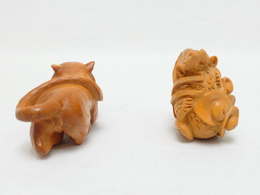 寿康斎　虎　竜　根付2点(トラ、龍、提げ物、共箱付き)(R-062774)