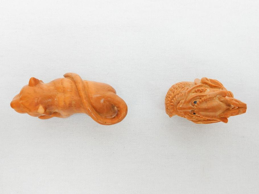 寿康斎　虎　竜　根付2点(トラ、龍、提げ物、共箱付き)(R-062774)