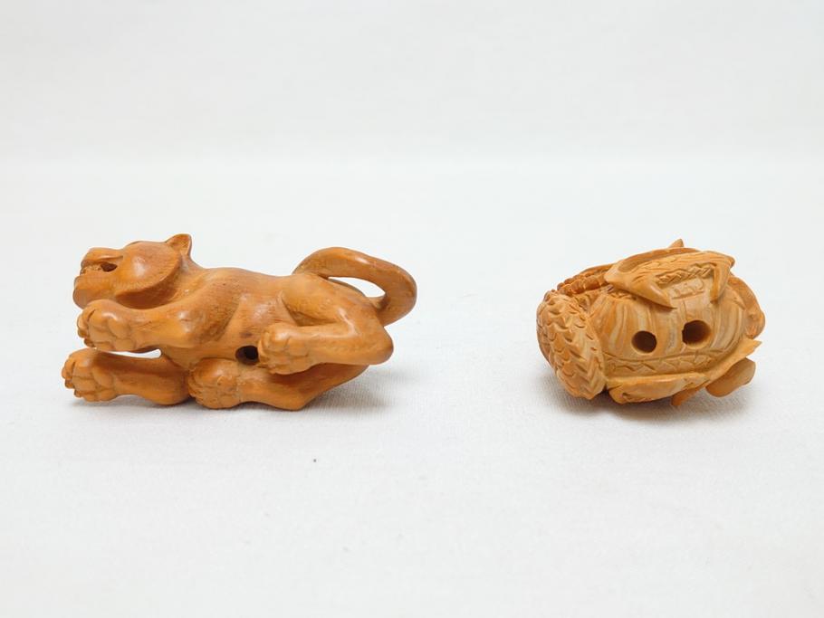 寿康斎　虎　竜　根付2点(トラ、龍、提げ物、共箱付き)(R-062774)
