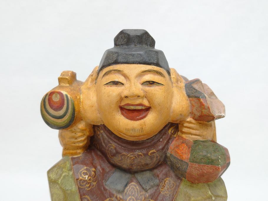 彫刻家　加納鉄哉　木彫り　彩色　古式大黒天像(置物、置き物、仏像、共箱付き)(R-062784)