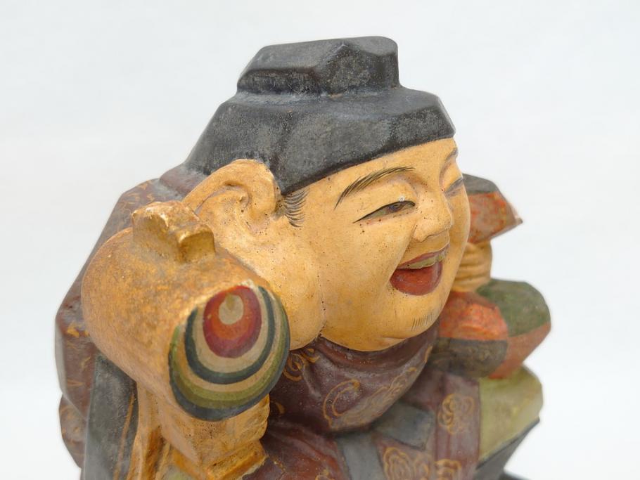 彫刻家　加納鉄哉　木彫り　彩色　古式大黒天像(置物、置き物、仏像、共箱付き)(R-062784)