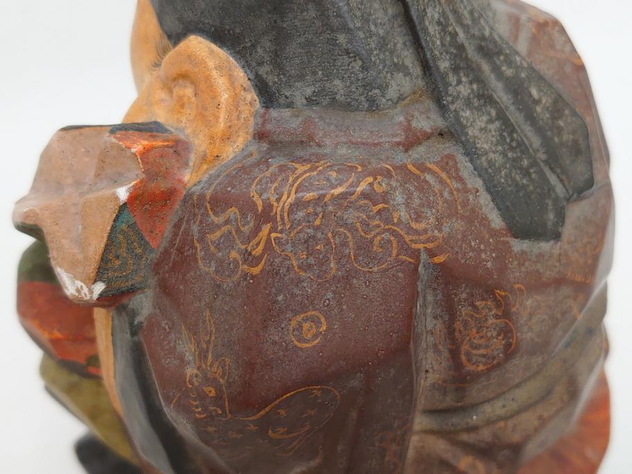 彫刻家　加納鉄哉　木彫り　彩色　古式大黒天像(置物、置き物、仏像、共箱付き)(R-062784)
