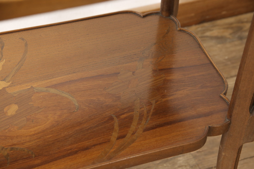 和製アンティーク　最高級　指物工芸家具　凝ったデザインが魅力の象嵌入りサイドテーブル(オケージョナルテーブル、デスク)(R-057543)