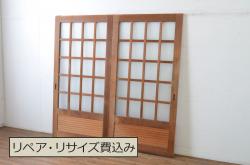 アンティーク建具　昭和中期　ペイント　古びた風合いのペイントが魅力のガラス戸4枚セット(引き戸)(R-045009)