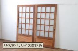 アンティーク建具　古い木味が趣を醸し出す小さな引き戸1枚(くぐり戸、潜戸、窓、ガラス戸)(R-064598)