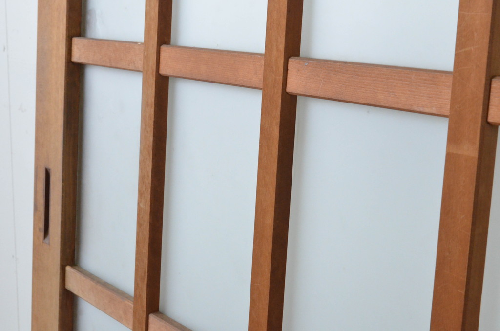 アンティーク建具　レトロなお部屋作りにおすすめなガラス戸2枚セット(きつね格子、狐格子、引き戸、格子戸、マス目、升目)(R-065478)