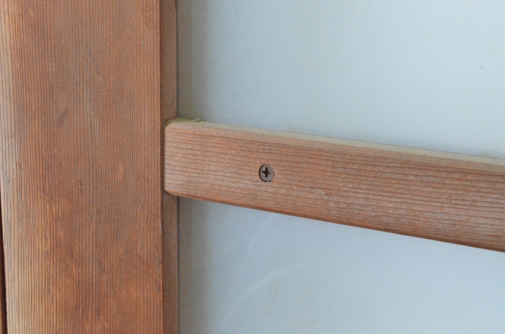アンティーク建具　レトロなお部屋作りにおすすめなガラス戸2枚セット(きつね格子、狐格子、引き戸、格子戸、マス目、升目)(R-065478)