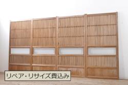 アンティーク建具　経年を感じさせる古い木味のガラス窓2枚セット(引き戸、ガラス戸)(R-068264)