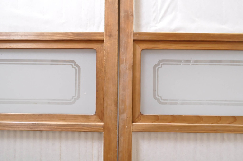 アンティーク建具　和の雰囲気溢れる格子戸4枚セット(引き戸、ガラス帯戸、障子戸)(R-068542)