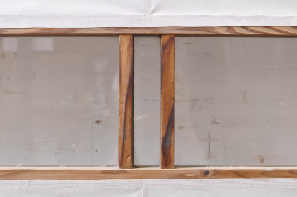 アンティーク建具　昔懐かしい佇まいが魅力のガラス入りの障子戸2枚セット(引き戸、ガラス帯戸)(R-069148)