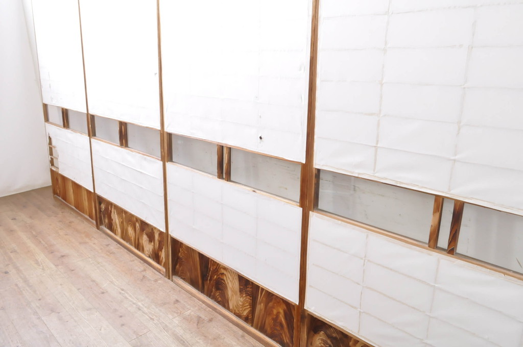 アンティーク建具　昔懐かしい佇まいが魅力のガラス入りの障子戸4枚セット(引き戸、ガラス帯戸)(R-069150)
