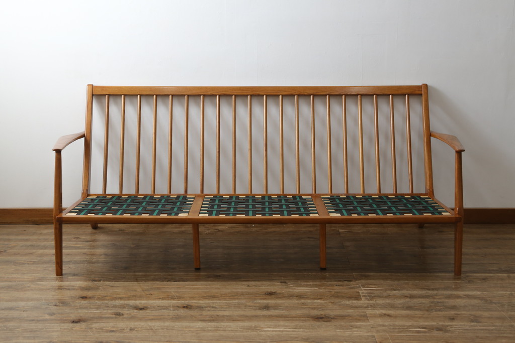 中古　美品　希少な廃番品　ACME Furniture(アクメファニチャー)　DELMAR(デルマー)　使い込まれた本革(レザー)がヴィンテージスタイルによく馴染む3人掛けソファ(三人掛けソファ、3P、トリプルソファ)(定価約30万円)(R-081448)
