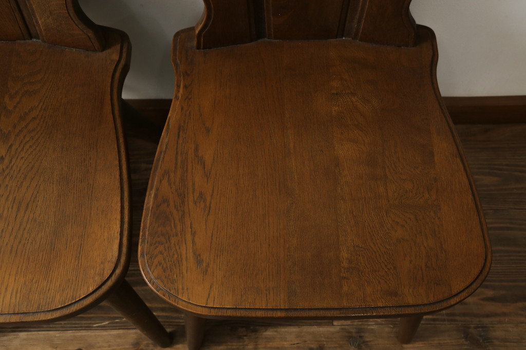 中古　希少な絶版品!!　カリモク家具(karimoku)　ルスティック(RUSTIC)　オーク材　カントリースタイルの空間づくりにおすすめなダイニングチェア3脚セット(板座チェア、椅子、イス、バラ売り可能)(R-075947)
