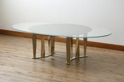 中古　美品　Cassina(カッシーナ)　476-15　BOBOLI(ボボリ)　ガラス天板　個性溢れるデザインが魅力のオーバルローテーブル(リビングテーブル、センターテーブル)(定価約68万円)(R-075201)