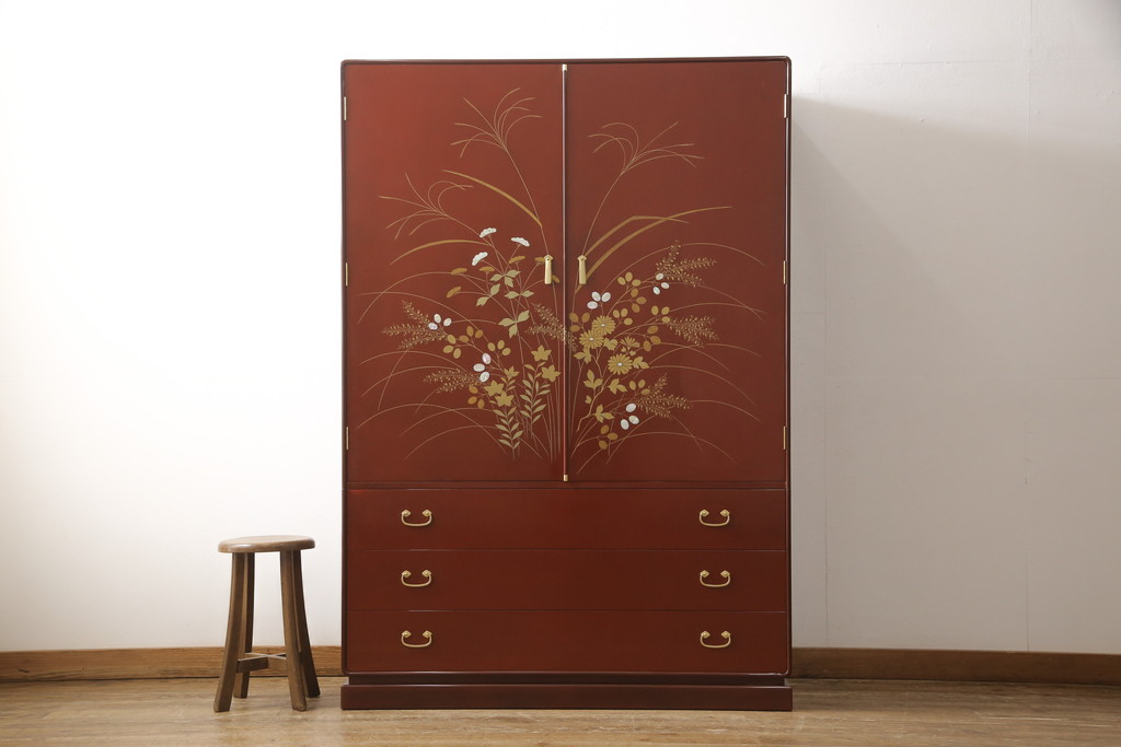中古 美品 最高級 総漆塗り まるで絵画のような前面蒔絵と螺鈿細工の意匠が楽しめる中桐箪笥(和タンス、和たんす、着物箪笥、和服箪笥、引き出し)(定価約400万円)(R-057977)  | ラフジュ工房