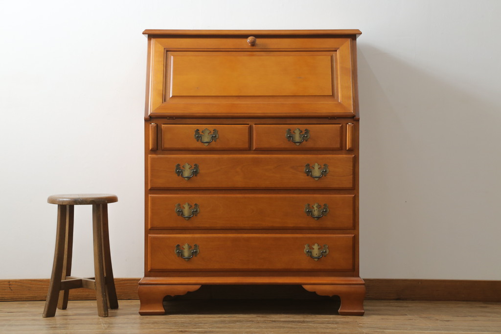 中古　美品　横浜クラシック家具　ダニエル(Daniel)　アーリーアメリカン　気品漂うライティングビューロー(ワークデスク、机、在宅ワーク、在宅用チェスト)(R-063219)