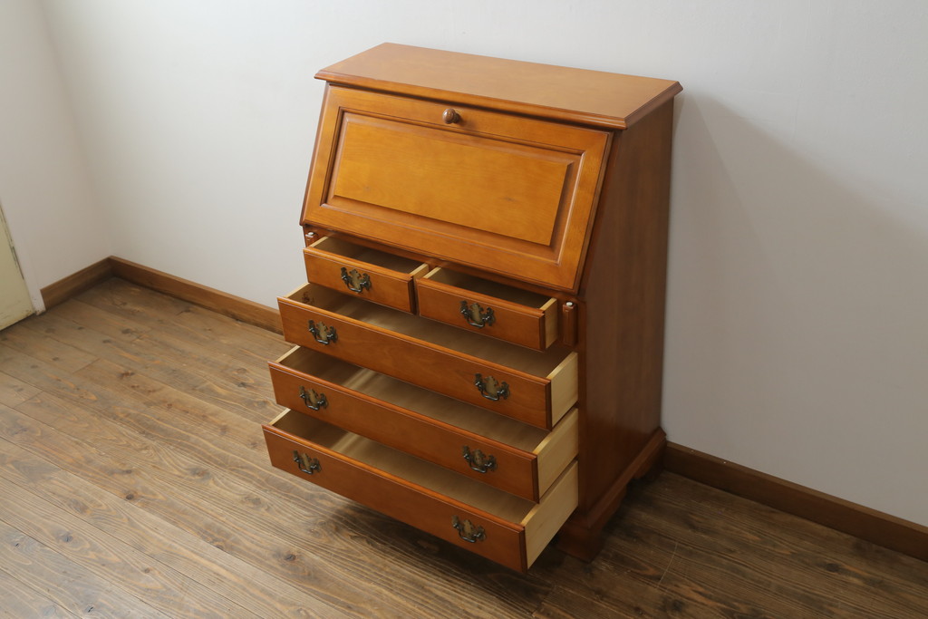 中古　美品　横浜クラシック家具　ダニエル(Daniel)　アーリーアメリカン　気品漂うライティングビューロー(ワークデスク、机、在宅ワーク、在宅用チェスト)(R-063219)