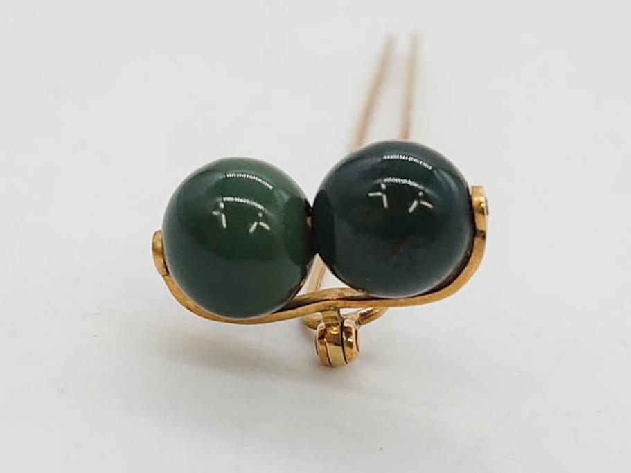 翡翠　K18 金　落ち着いた色合いが品のある雰囲気を醸し出す簪(ヒスイ、かんざし、和装小物、髪飾り、アクセサリー)(R-075911)