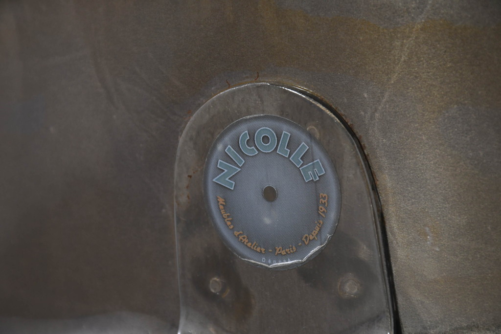 中古　フランス　Nicolle Chair(ニコル・チェア)　Whale Tail(ホエールテイル)　やや小ぶり　インダストリアルデザインがおしゃれなオールスチールのメタルチェア5脚セット(板座チェア、ダイニングチェア、椅子、イス、バラ売り可能)(定価5脚で約29万円)(R-081915)