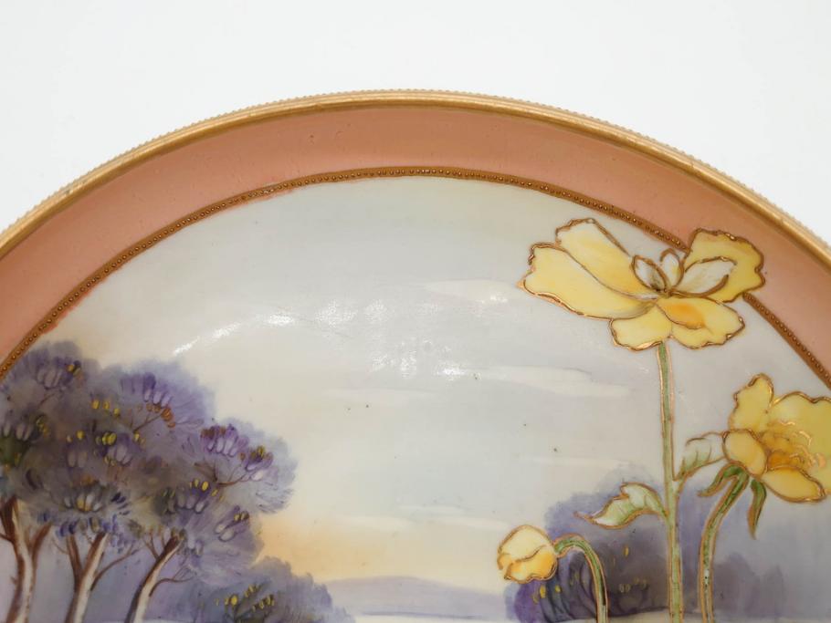 オールドノリタケ　NORITAKE　金彩　花　ハンドル付　柔らかな色彩が美しいボウル(M-NIPPON印、風景、ハンドペイント、プレート、深皿、洋食器)(R-082747)