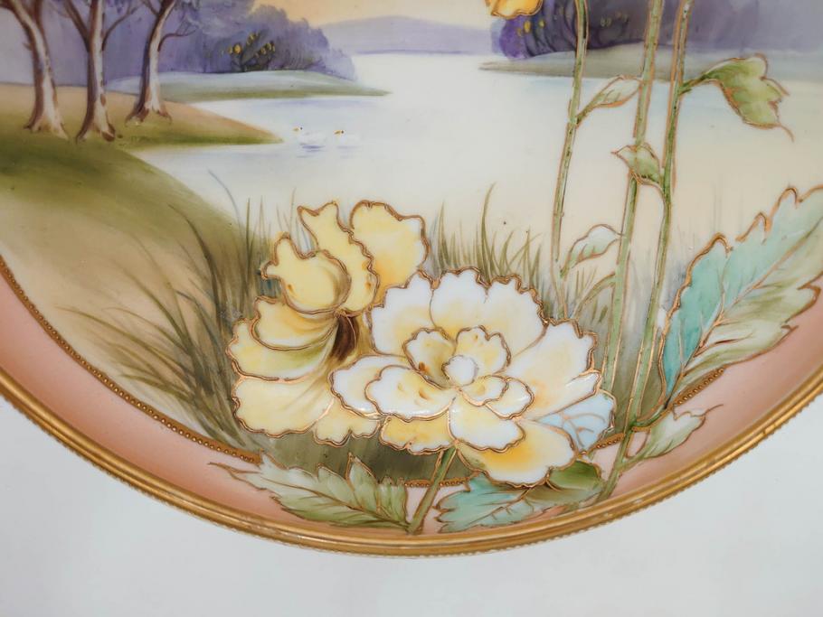 オールドノリタケ　NORITAKE　金彩　花　ハンドル付　柔らかな色彩が美しいボウル(M-NIPPON印、風景、ハンドペイント、プレート、深皿、洋食器)(R-082747)
