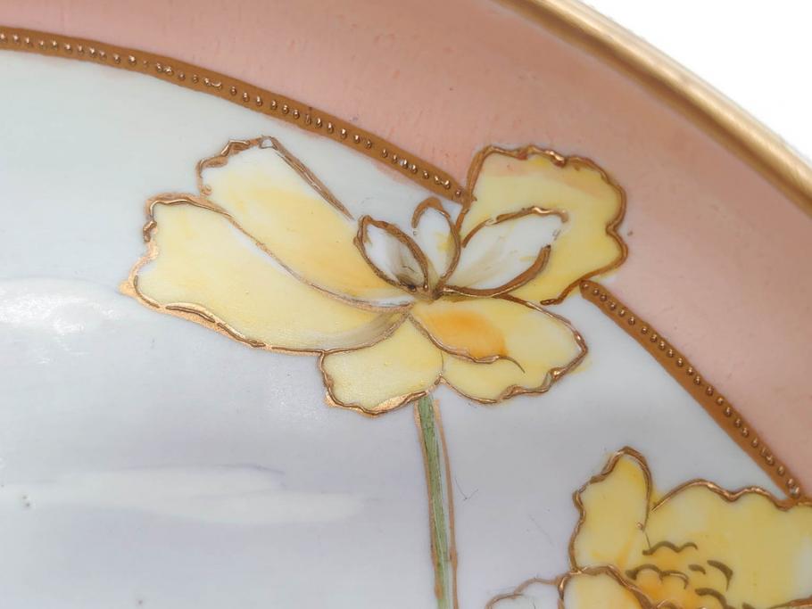 オールドノリタケ　NORITAKE　金彩　花　ハンドル付　柔らかな色彩が美しいボウル(M-NIPPON印、風景、ハンドペイント、プレート、深皿、洋食器)(R-082747)