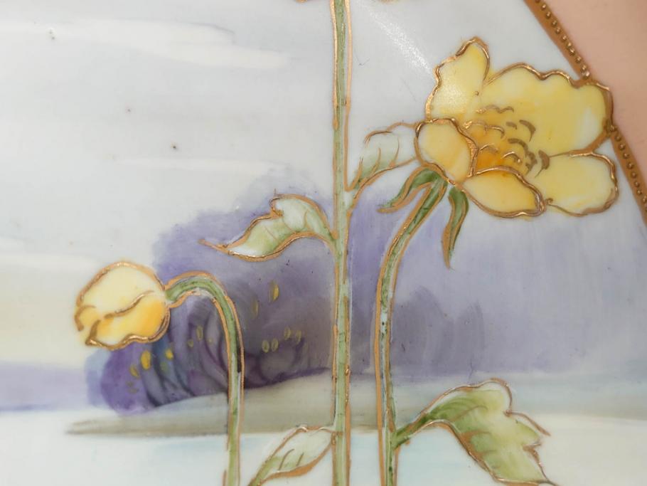 オールドノリタケ　NORITAKE　金彩　花　ハンドル付　柔らかな色彩が美しいボウル(M-NIPPON印、風景、ハンドペイント、プレート、深皿、洋食器)(R-082747)