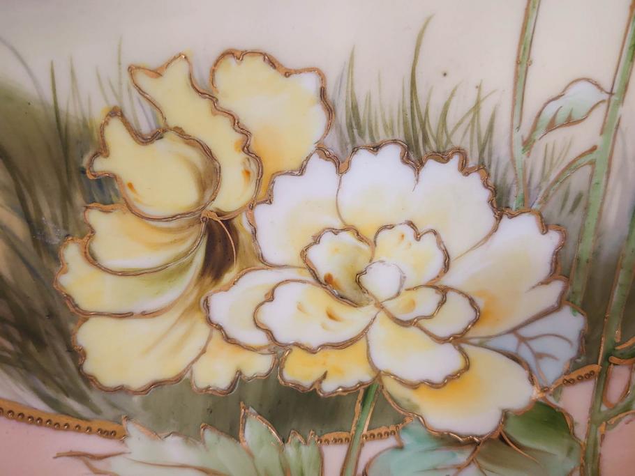 オールドノリタケ　NORITAKE　金彩　花　ハンドル付　柔らかな色彩が美しいボウル(M-NIPPON印、風景、ハンドペイント、プレート、深皿、洋食器)(R-082747)