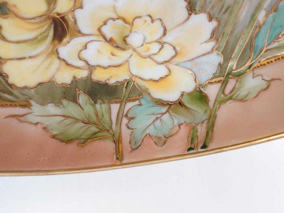 オールドノリタケ　NORITAKE　金彩　花　ハンドル付　柔らかな色彩が美しいボウル(M-NIPPON印、風景、ハンドペイント、プレート、深皿、洋食器)(R-082747)