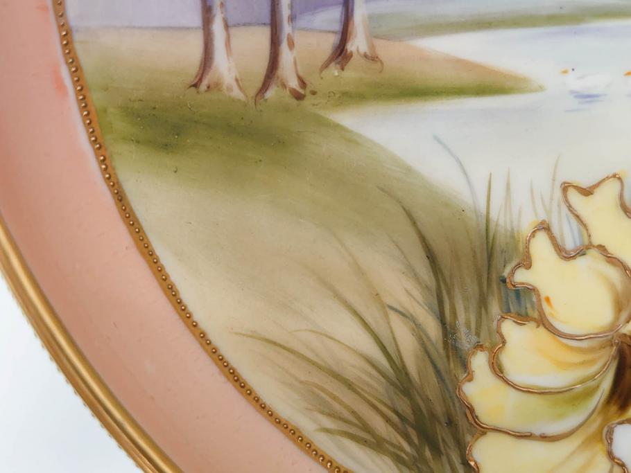 オールドノリタケ　NORITAKE　金彩　花　ハンドル付　柔らかな色彩が美しいボウル(M-NIPPON印、風景、ハンドペイント、プレート、深皿、洋食器)(R-082747)