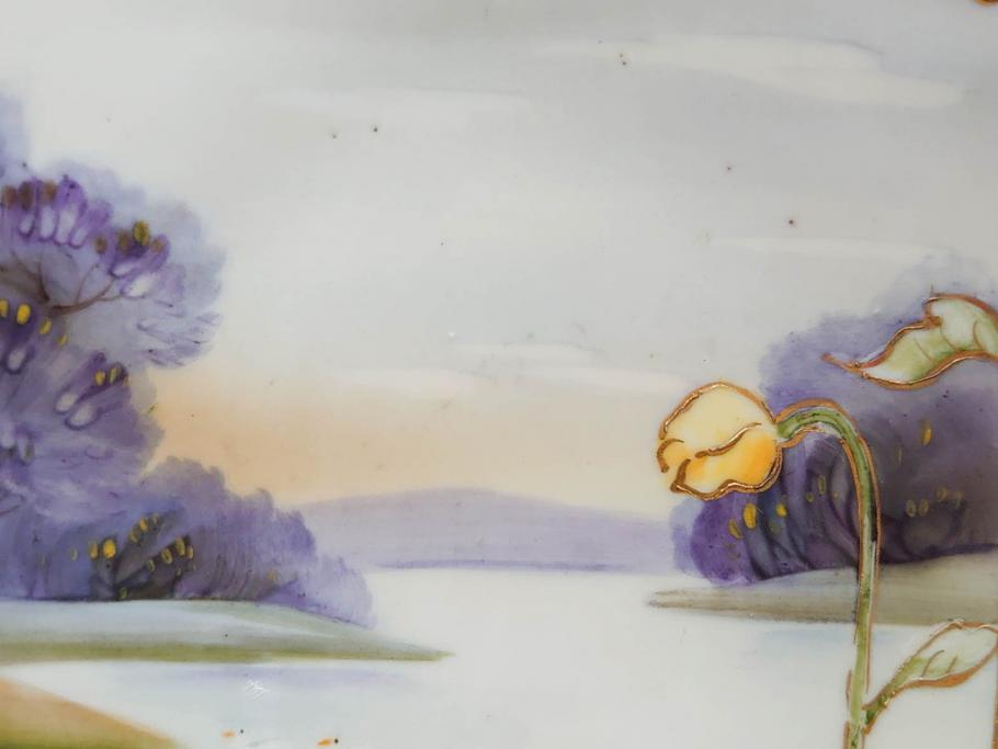 オールドノリタケ　NORITAKE　金彩　花　ハンドル付　柔らかな色彩が美しいボウル(M-NIPPON印、風景、ハンドペイント、プレート、深皿、洋食器)(R-082747)