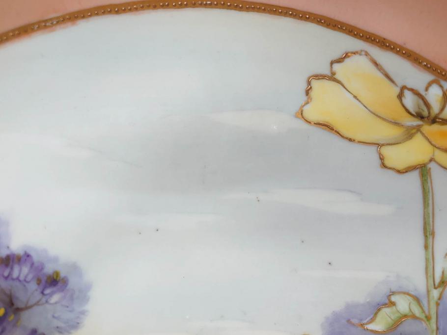 オールドノリタケ　NORITAKE　金彩　花　ハンドル付　柔らかな色彩が美しいボウル(M-NIPPON印、風景、ハンドペイント、プレート、深皿、洋食器)(R-082747)