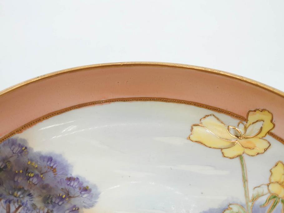 オールドノリタケ　NORITAKE　金彩　花　ハンドル付　柔らかな色彩が美しいボウル(M-NIPPON印、風景、ハンドペイント、プレート、深皿、洋食器)(R-082747)