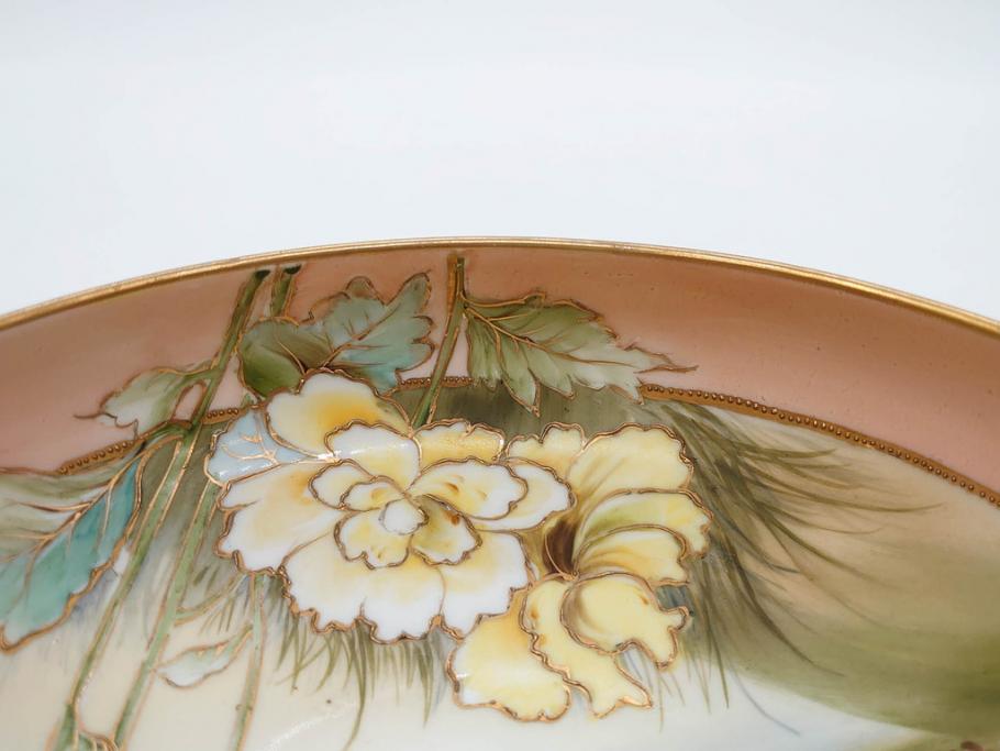 オールドノリタケ　NORITAKE　金彩　花　ハンドル付　柔らかな色彩が美しいボウル(M-NIPPON印、風景、ハンドペイント、プレート、深皿、洋食器)(R-082747)