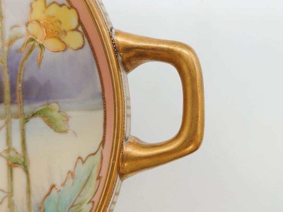 オールドノリタケ　NORITAKE　金彩　花　ハンドル付　柔らかな色彩が美しいボウル(M-NIPPON印、風景、ハンドペイント、プレート、深皿、洋食器)(R-082747)