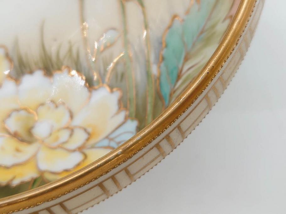 オールドノリタケ　NORITAKE　金彩　花　ハンドル付　柔らかな色彩が美しいボウル(M-NIPPON印、風景、ハンドペイント、プレート、深皿、洋食器)(R-082747)