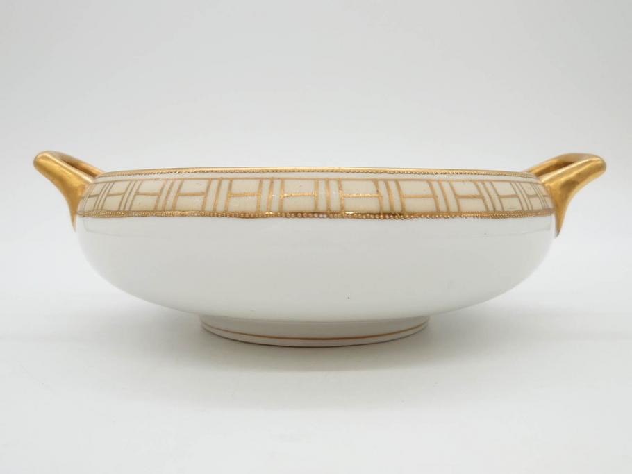 オールドノリタケ　NORITAKE　金彩　花　ハンドル付　柔らかな色彩が美しいボウル(M-NIPPON印、風景、ハンドペイント、プレート、深皿、洋食器)(R-082747)