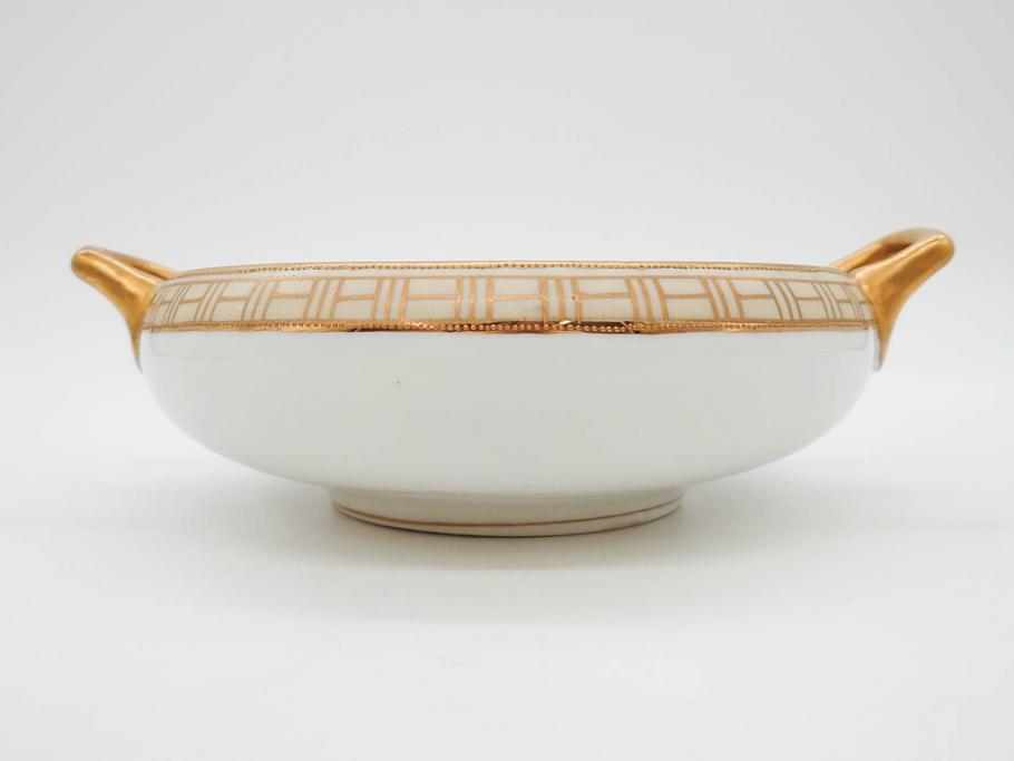 オールドノリタケ　NORITAKE　金彩　花　ハンドル付　柔らかな色彩が美しいボウル(M-NIPPON印、風景、ハンドペイント、プレート、深皿、洋食器)(R-082747)